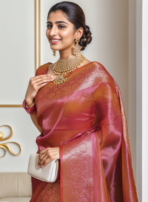 Banarasi Tissue Saree - Pink Color