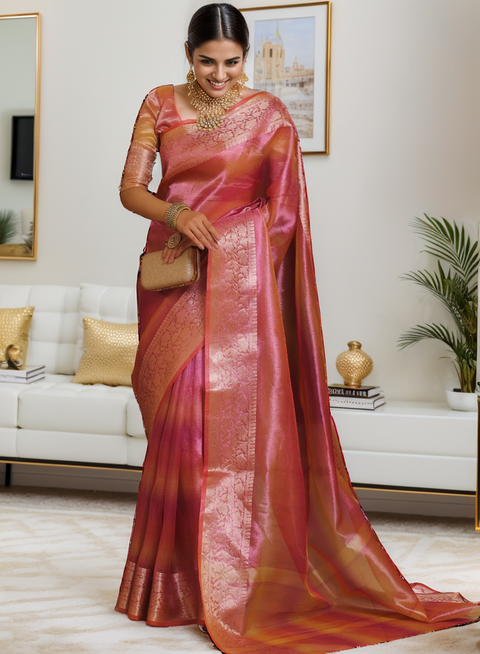Banarasi Tissue Saree - Pink Color