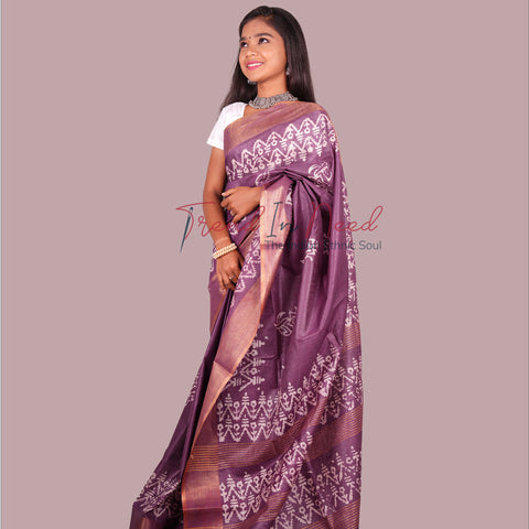 Batik Printed Cotton Silk Saree - Purple Colour