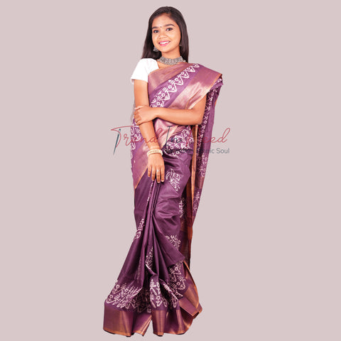 Batik Printed Cotton Silk Saree - Purple Colour