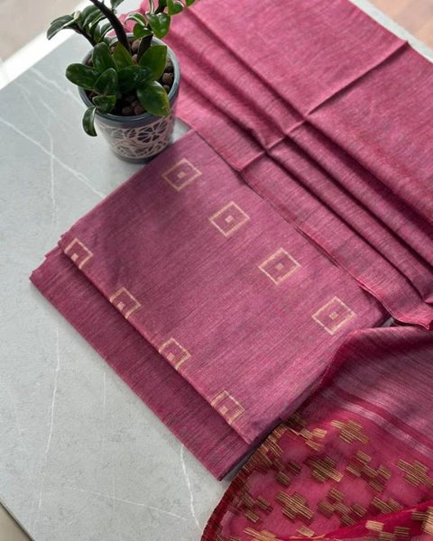 Kota Banswara Bamboo Silk Dress Material - Rani pink