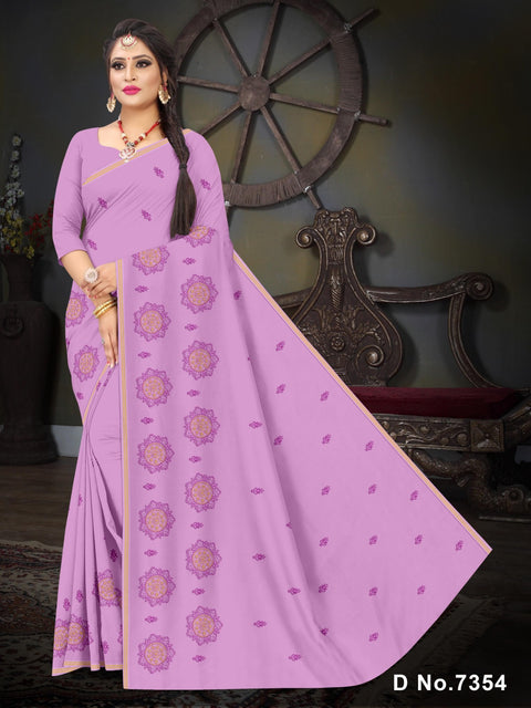 Arpita Pure Cotton Embroidered Saree - Purple Color