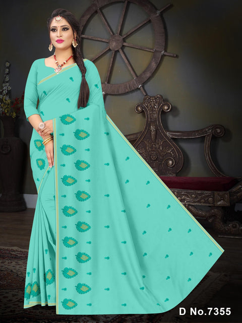 Arpita Pure Cotton Embroidered Saree - Green Color