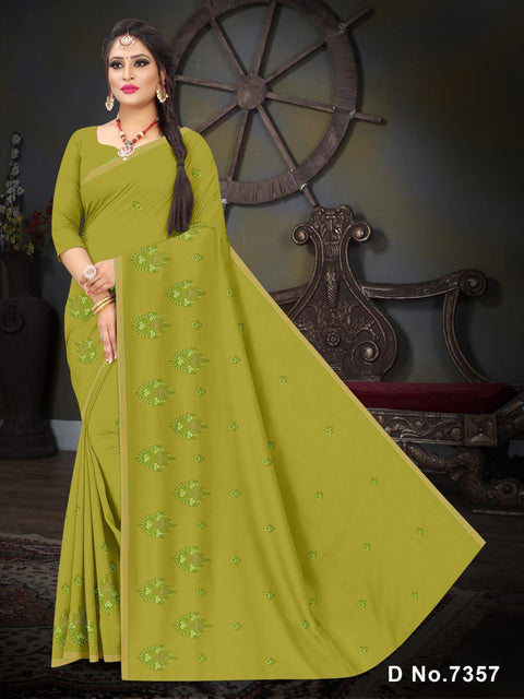 Arpita Pure Cotton Embroidered Saree - Green Color