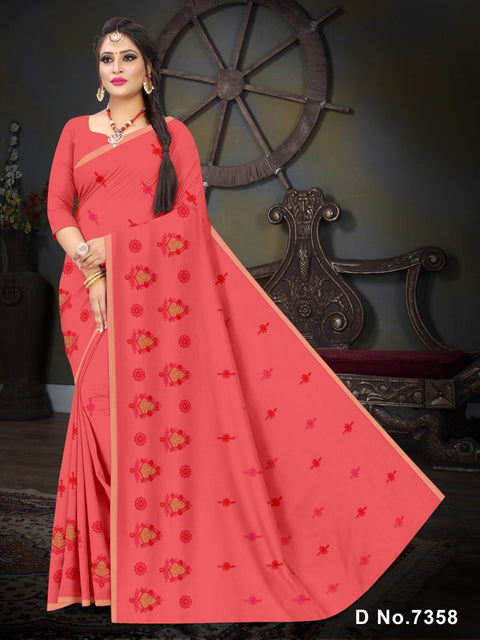 Arpita Pure Cotton Embroidered Saree - Red Color