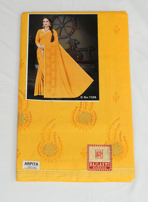 Arpita Pure Cotton Embroidered Saree - Yellow Color