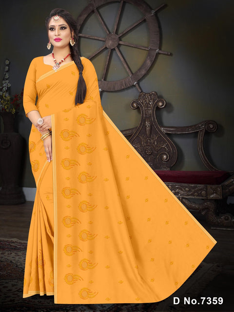 Arpita Pure Cotton Embroidered Saree - Yellow Color