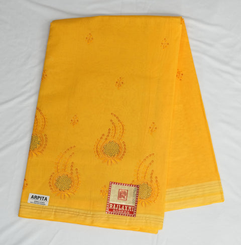 Arpita Pure Cotton Embroidered Saree - Yellow Color