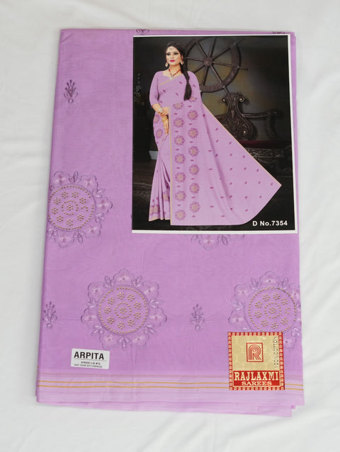 Arpita Pure Cotton Embroidered Saree - Purple Color