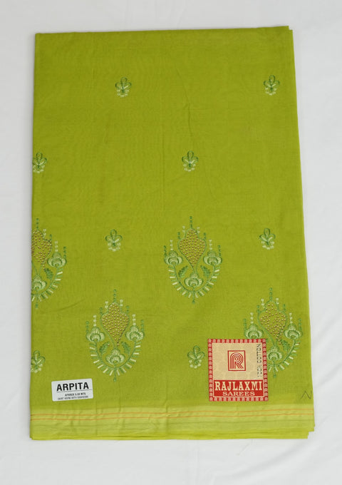 Arpita Pure Cotton Embroidered Saree - Green Color