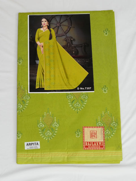 Arpita Pure Cotton Embroidered Saree - Green Color