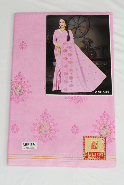 Arpita Pure Cotton Embroidered Saree - Pink Color