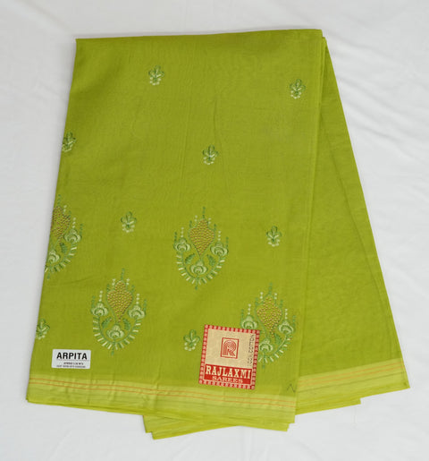 Arpita Pure Cotton Embroidered Saree - Green Color
