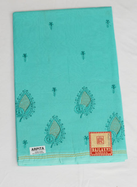 Arpita Pure Cotton Embroidered Saree - Green Color