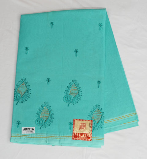 Arpita Pure Cotton Embroidered Saree - Green Color