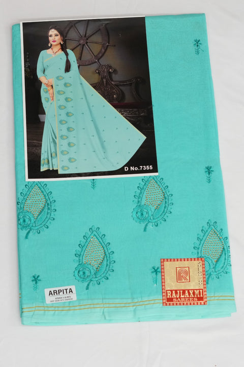 Arpita Pure Cotton Embroidered Saree - Green Color