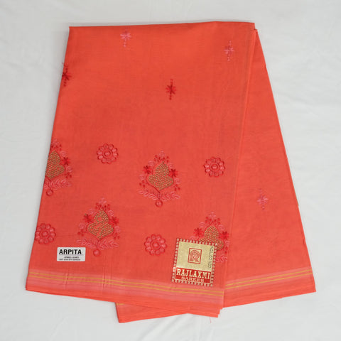 Arpita Pure Cotton Embroidered Saree - Red Color