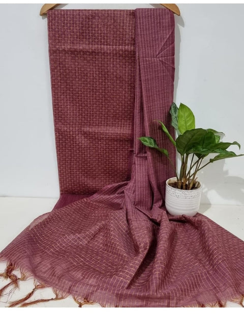 Kantha Woven Kota Banswara Silk Suits - Wine