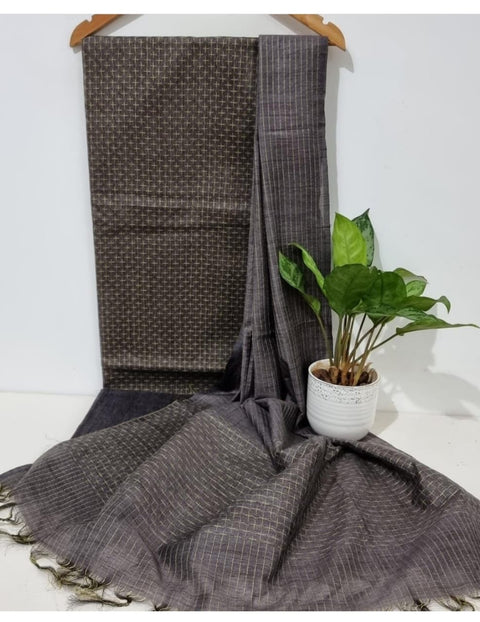 Kantha Woven Kota Banswara Silk Suits - Brown Color