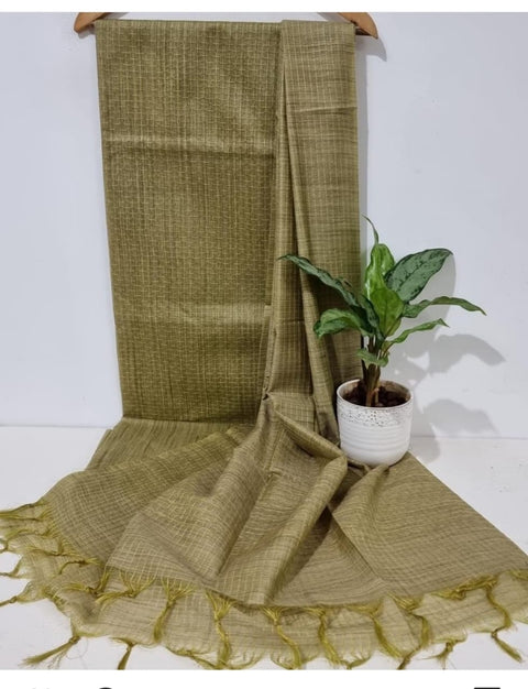 Kantha Woven Kota Banswara Silk Suits - Olive Color