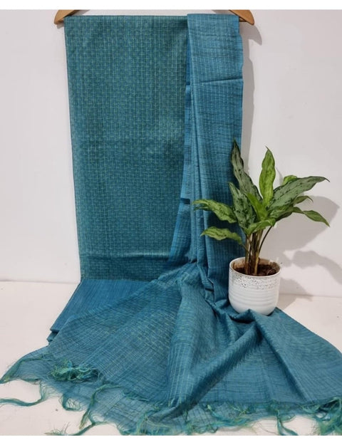 Kantha Woven Kota Banswara Silk Suits - Blue