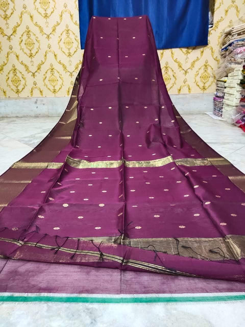 Katan Staple Maheshwari Silk Saree - Violet Color