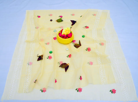 Kota Doria Embroidery Suits - Yellow Color