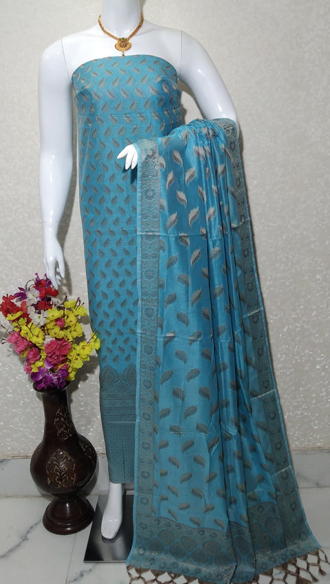 Banarasi Semi Silk Suit - Blue