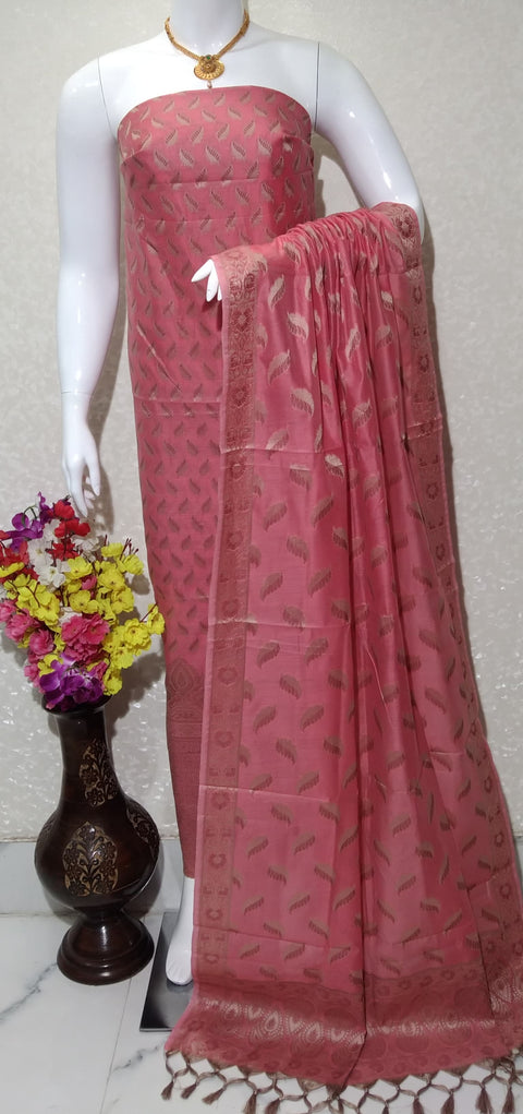 Banarasi Semi Silk Suit - Pink Color