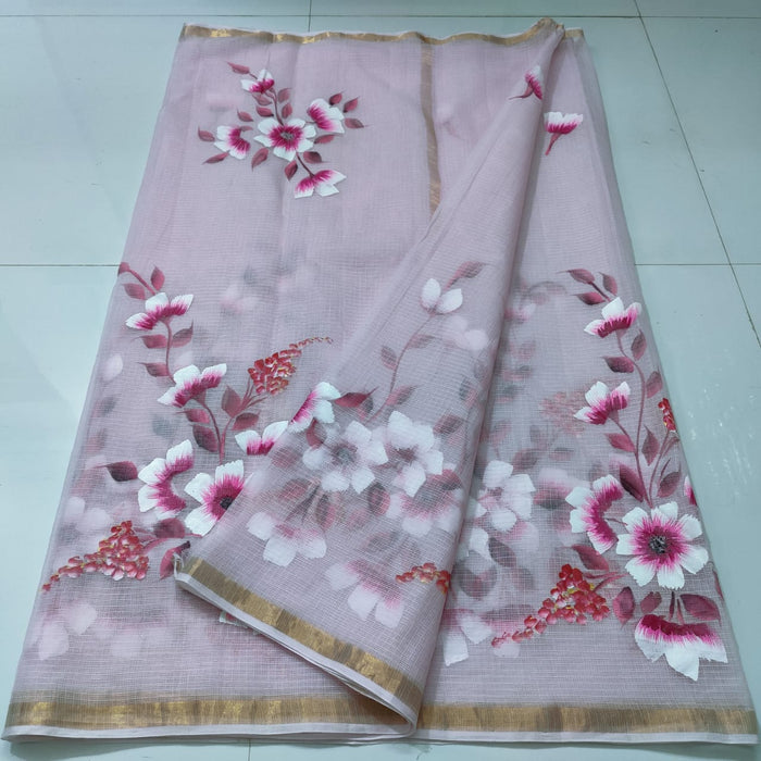 Kota Pure Cotton Hand Painted Saree - Lavender Color