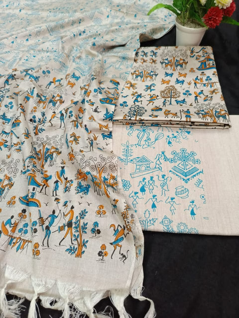 Premium Quality Katan Silk Printed Dress Material - D  No. 002