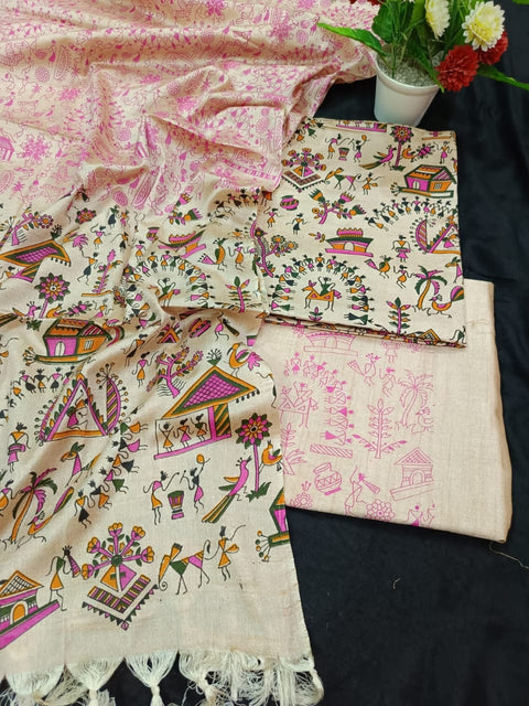 Premium Quality Katan Silk Printed Dress Material - D  No. 004