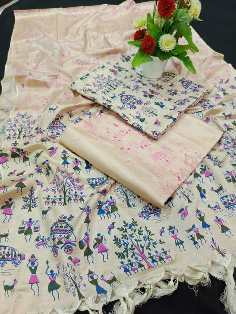 Premium Quality Katan Silk Printed Dress Material - D  No. 005