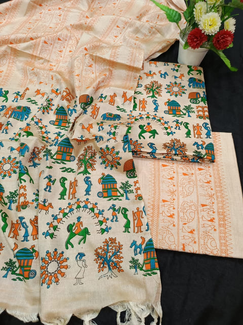 Premium Quality Katan Silk Printed Dress Material - D  No. 006