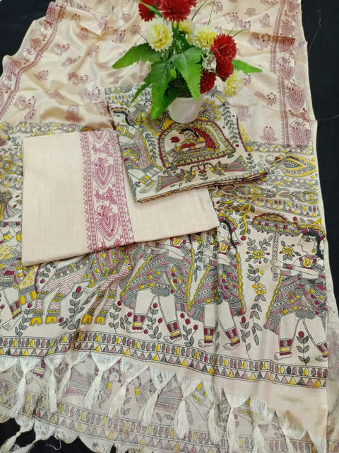 Premium Quality Katan Silk Printed Dress Material - D  No. 008