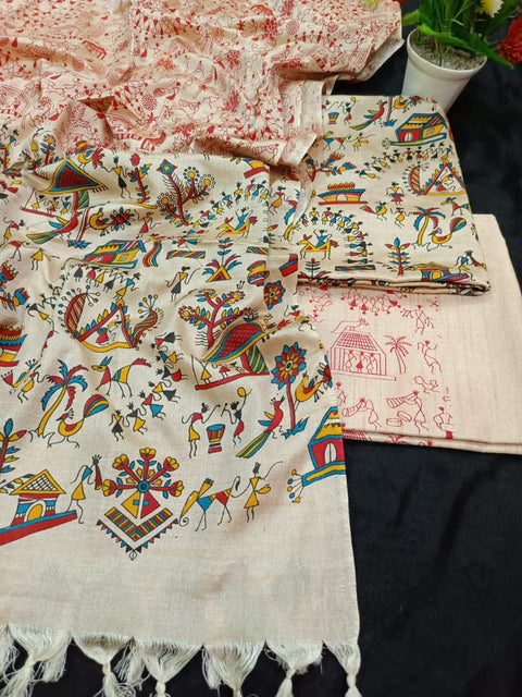 Premium Quality Katan Silk Printed Dress Material - D  No. 009