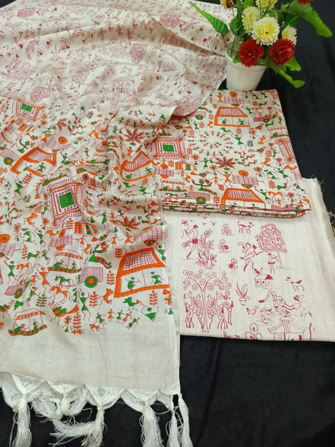 Premium Quality Katan Silk Printed Dress Material - D  No. 010