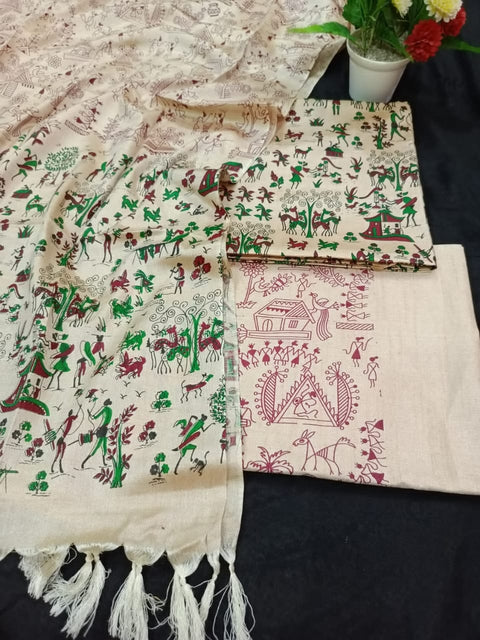Premium Quality Katan Silk Dress Material With  Printed Design - D  No. 024
