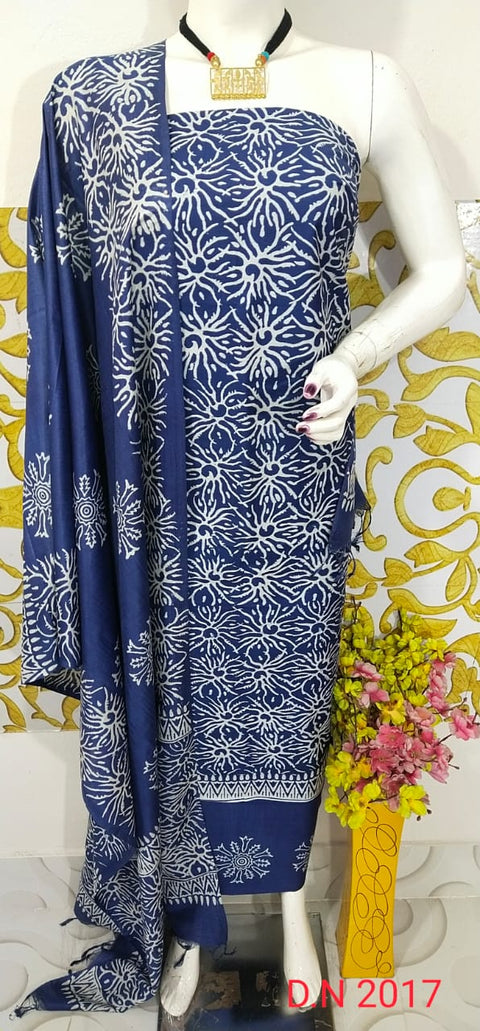 Premium Quality Screen Printed Designs Katan Silk Suit Indigo Color - D  No. 2017