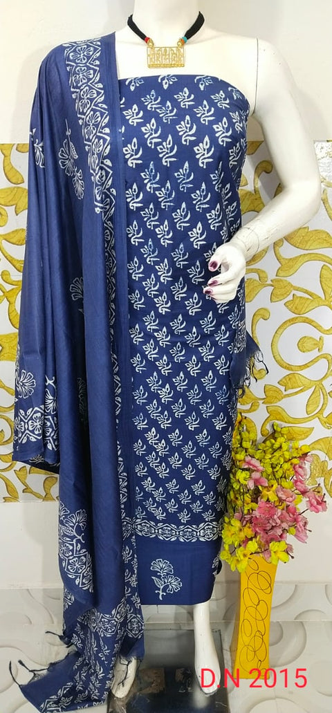 Premium Quality Screen Printed Designs Katan Silk Suit Indigo Color - D  No. 2015