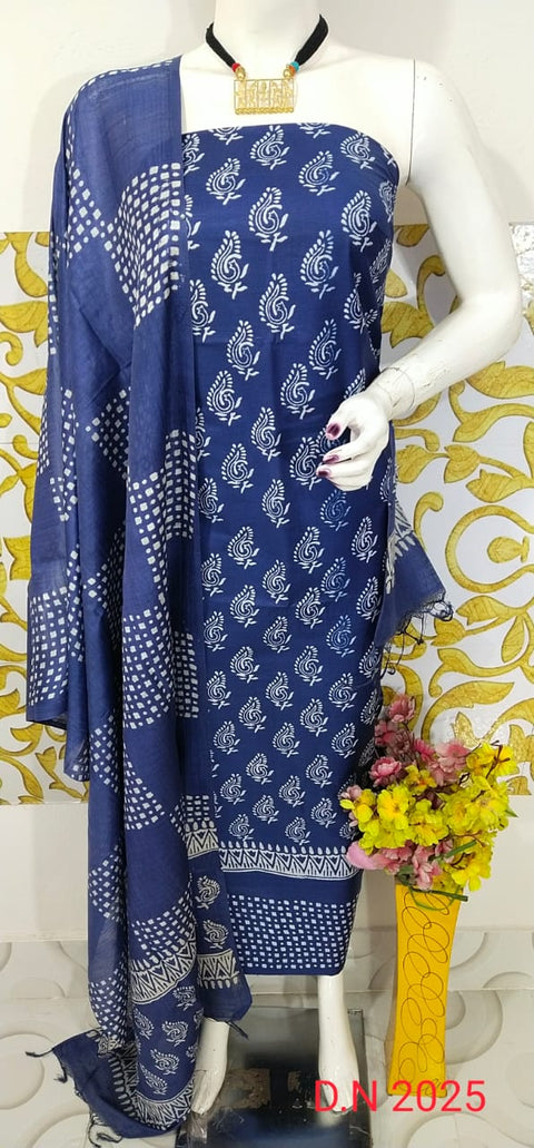 Premium Quality Screen Printed Designs Katan Silk Suit Indigo Color - D  No. 2025
