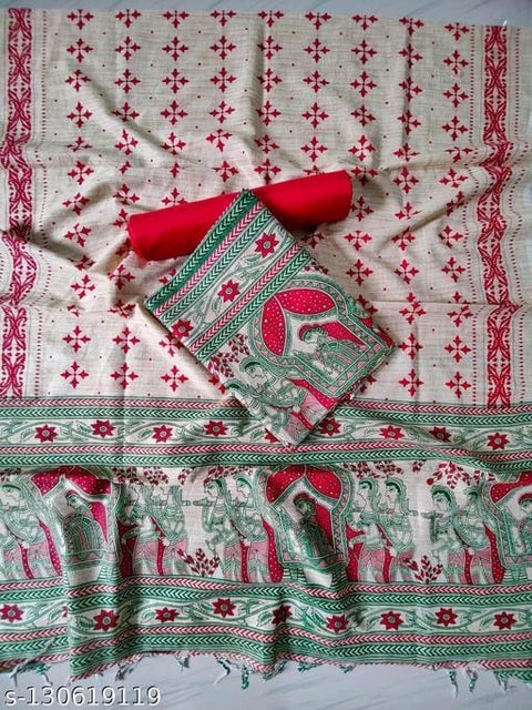 Matka Cotton Madhubani Print Suit - Red Color