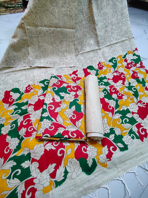 Matka Cotton Screen Printed Kalamkari Dress Material - Multi Colour Design