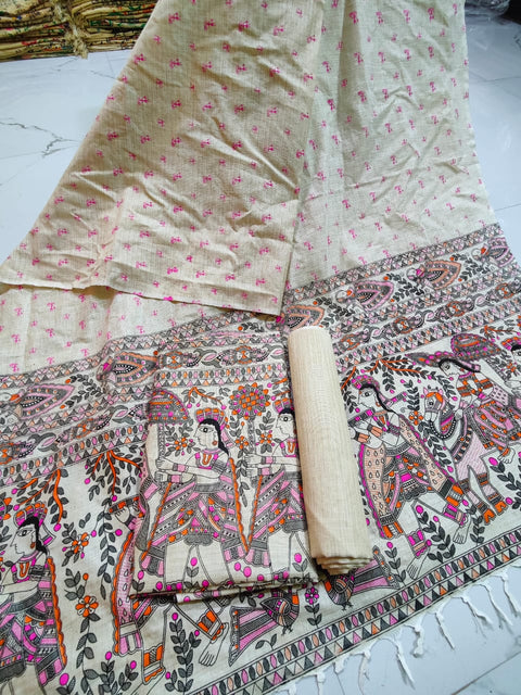 Matka Cotton Screen Printed Kalamkari Dress Material - Pink Design