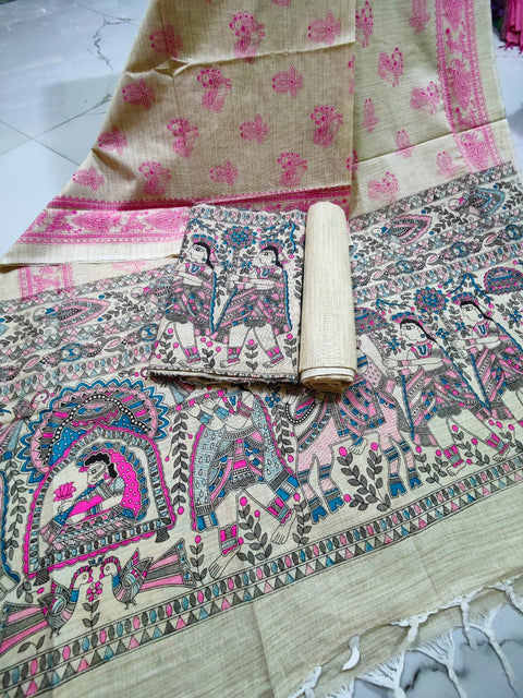 Matka Cotton Dress Material With  Screen Printed Design - Pink Colour