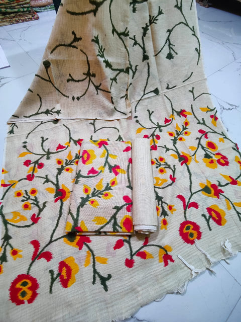 Matka Cotton Dress Material With  Screen Printed Design - Multi Colour