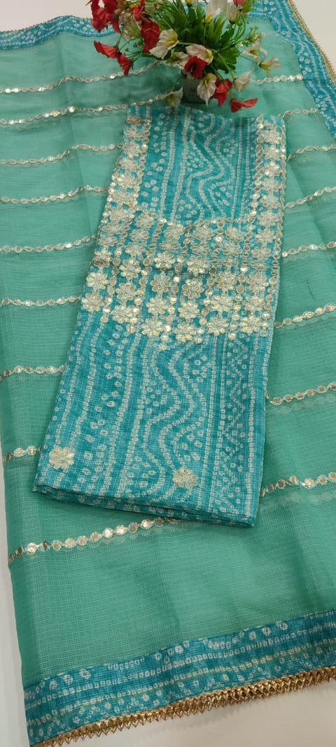 Gota Patti Work Kota Doria Suit - Sea Green