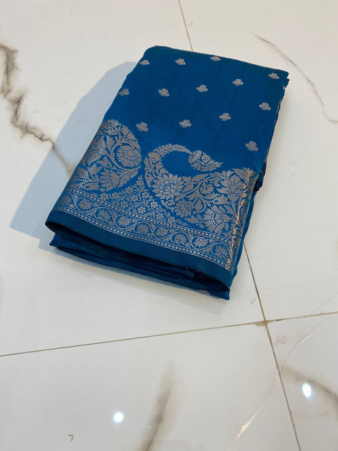 Banarasi Semi Katan Soft Silk Saree - Blue Color