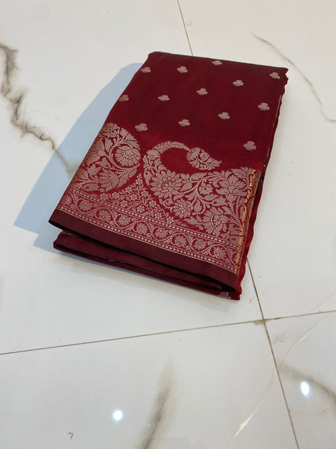 Banarasi Semi Katan Soft Silk Saree - Red Color