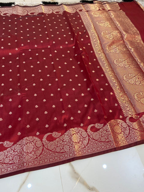 Banarasi Semi Katan Soft Silk Saree - Red Color